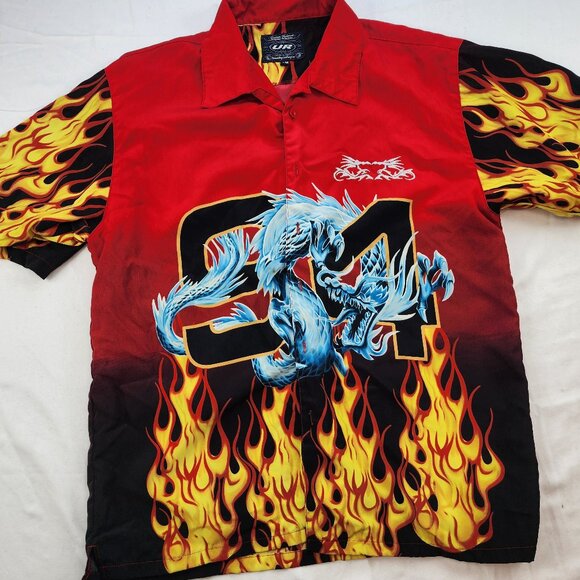 Urban Rags Flames Dragon Fire Button Short Sleeve Shirt (M) - Picture 4 of 8